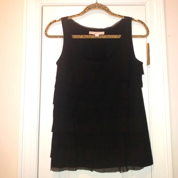 LOFT Tops - Ann Taylor Loft Black Sleeveless ruffle Layers Tunic Blouse size Small